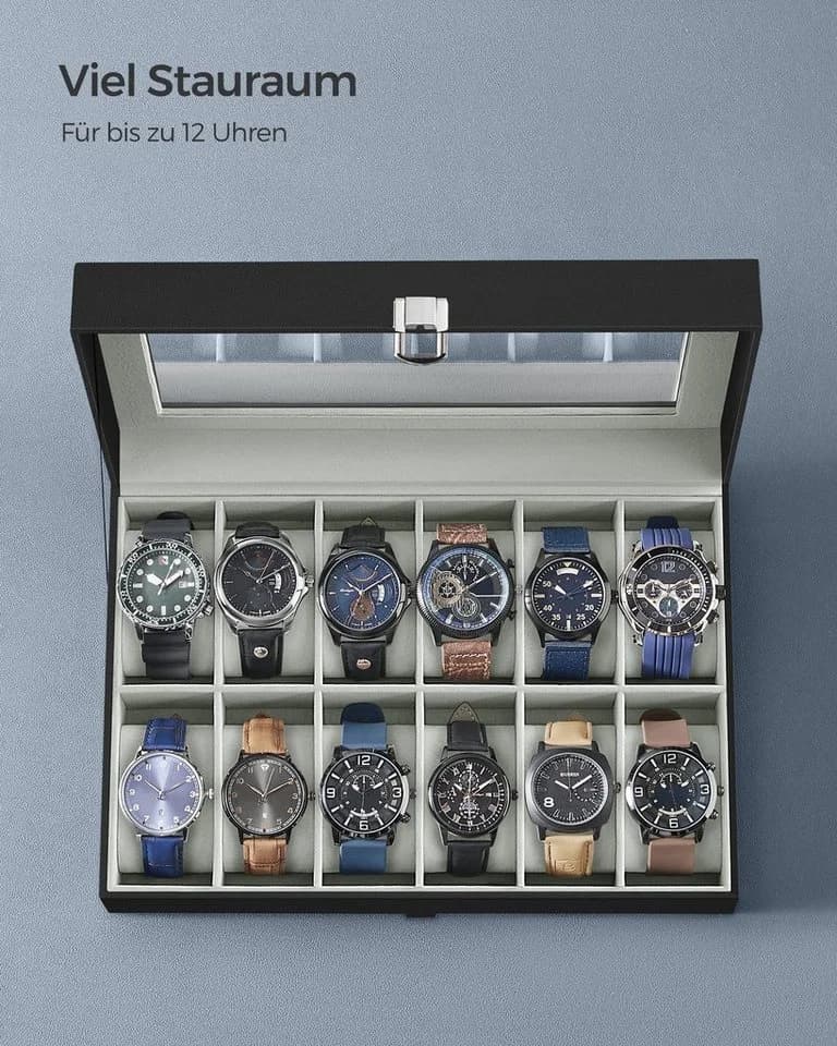 Moderne Uhrenbox aus Glas und Stoff - Bild 5