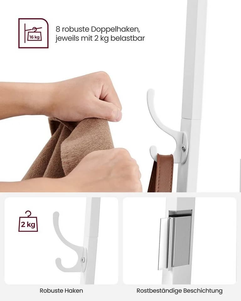VASAGLE Garderobenständer Kleiderständer 8 Haken Hellgelb-Weiß - Bild 3