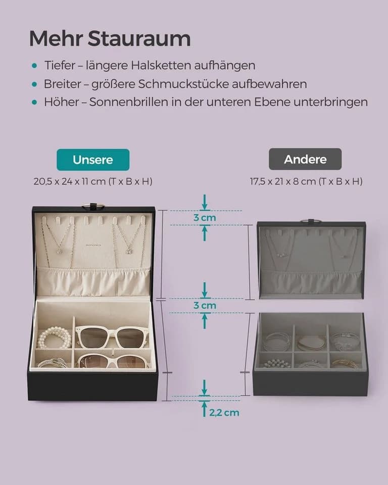 SONGMICS Schmuckkasten Schmuckbox Schwarz-Gold 2 Ebenen - Bild 5