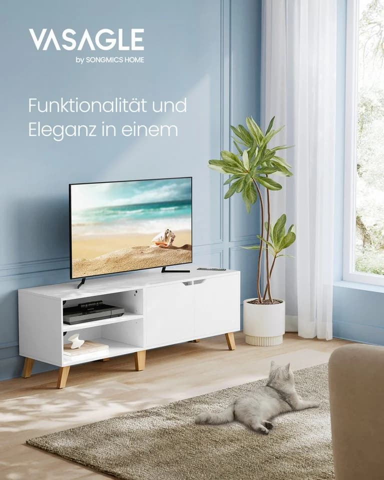 VASAGLE Lowboard TV-Schrank 140cm bis 65 Zoll Weiß