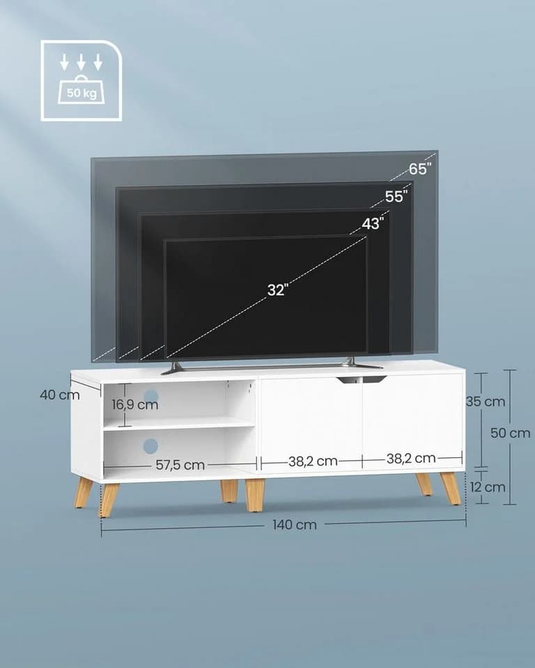 VASAGLE Lowboard TV-Schrank 140cm bis 65 Zoll Weiß - Bild 5