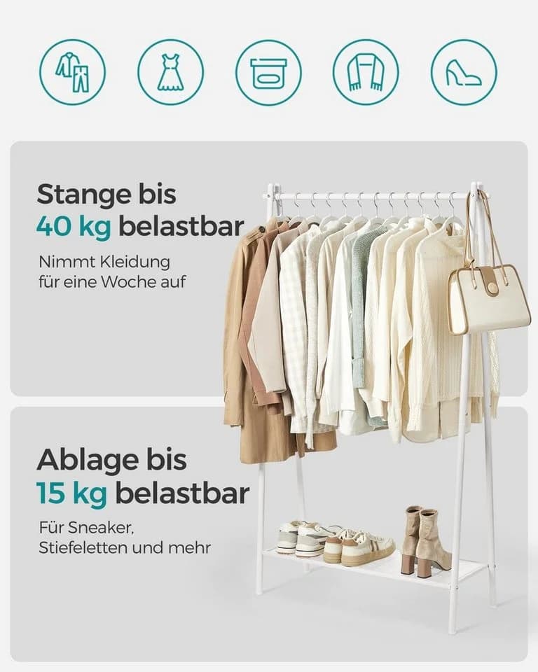SONGMICS Kleiderständer Garderobenständer Kleiderstange 40kg belastbar - Bild 3