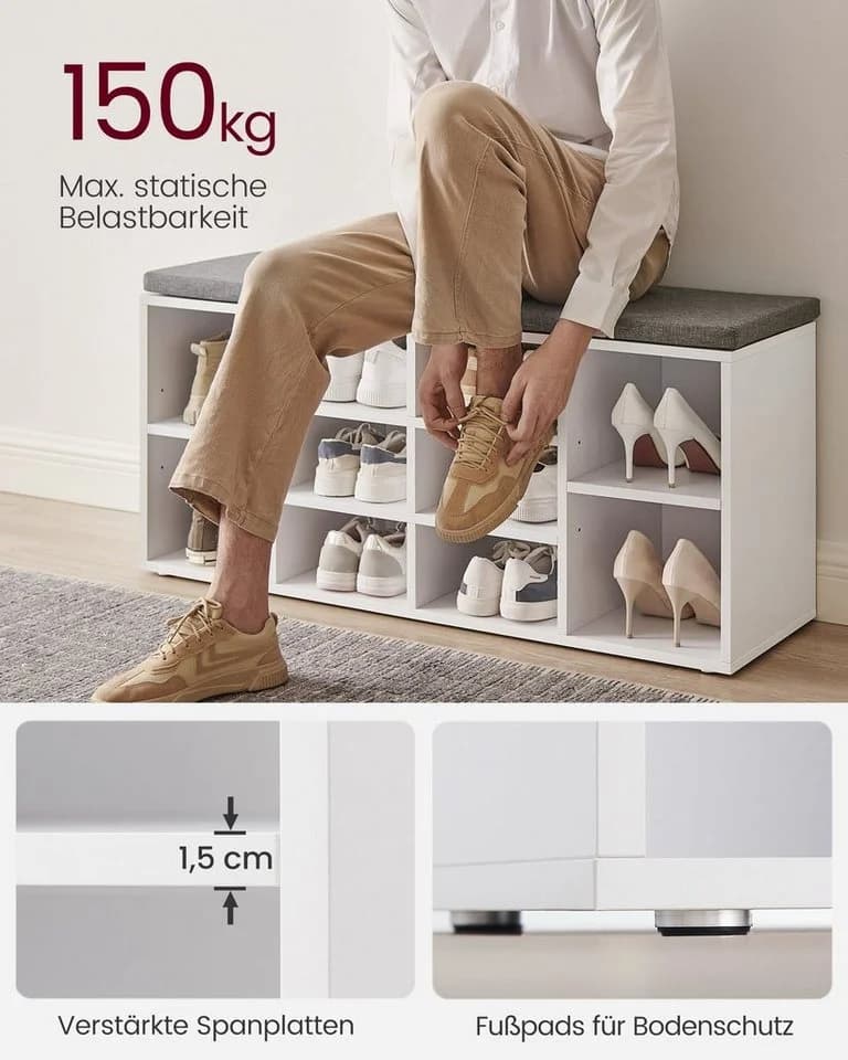VASAGLE Garderoben-Set 2-St. Wandgarderobe und Schuhbank 10 Fächern - Bild 3