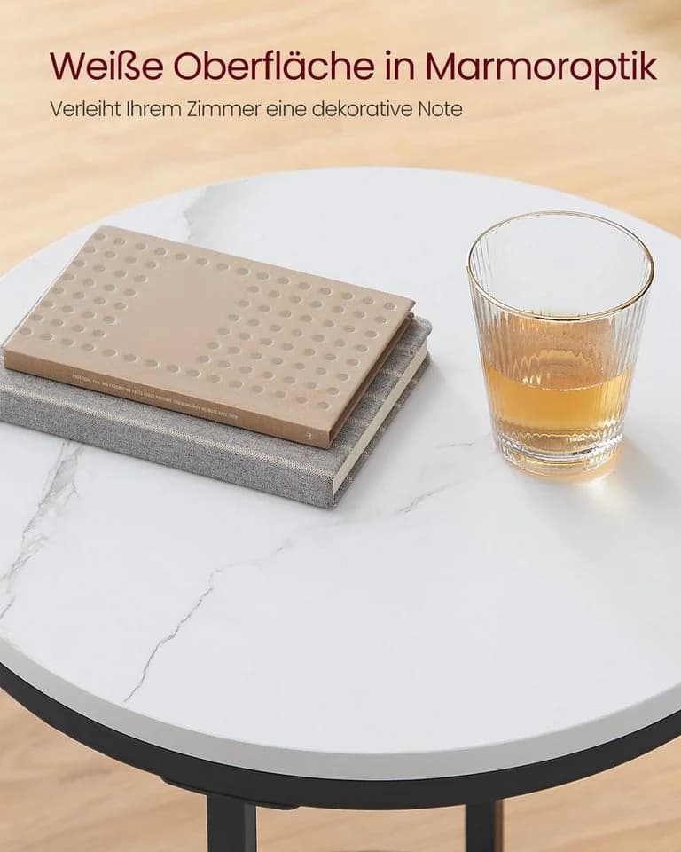 VASAGLE Beistelltisch 2 Ebenen Hartglas Marmoroptik Ø 45 cm Modern Minimalistisch - Bild 5