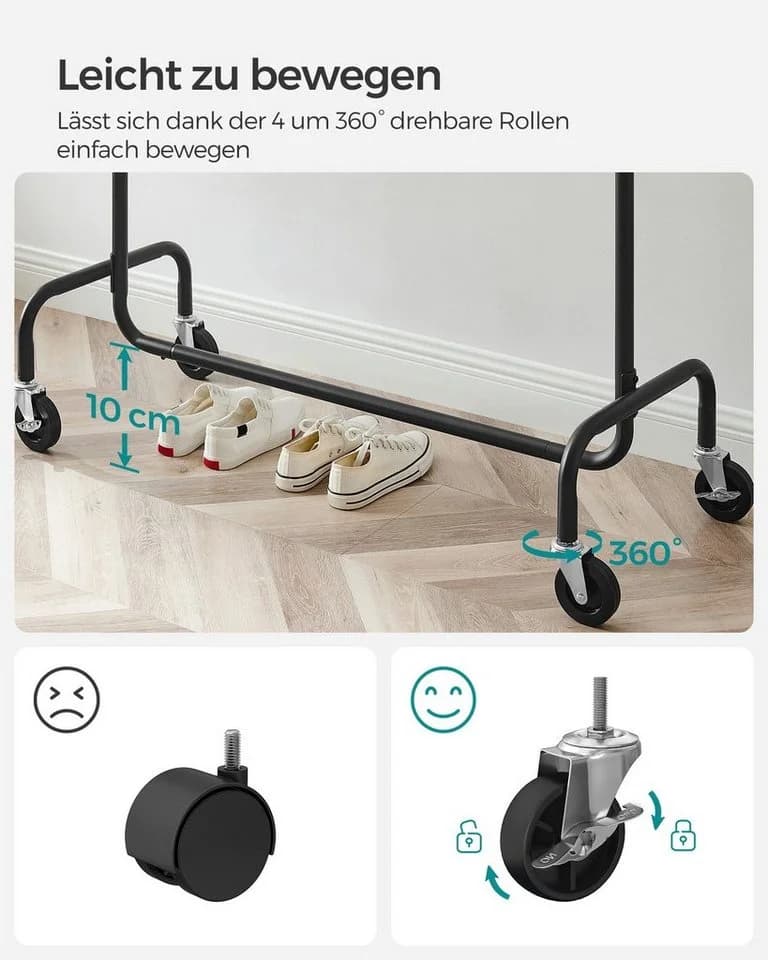 SONGMICS Kleiderständer Garderobenständer auf Rollen aus Metall bis 130 kg belastbar - Bild 4