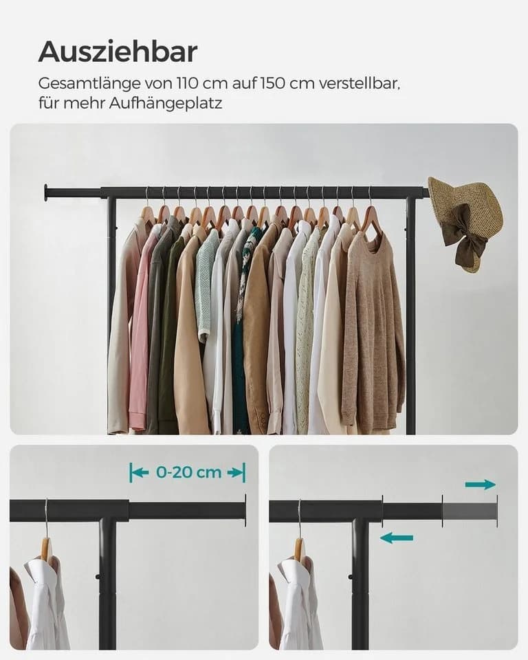SONGMICS Kleiderständer Garderobenständer auf Rollen aus Metall bis 130 kg belastbar - Bild 5