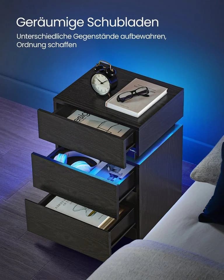 VASAGLE Nachttisch mit LED-Beleuchtung Schwarz Holzspanplatte - Bild 4