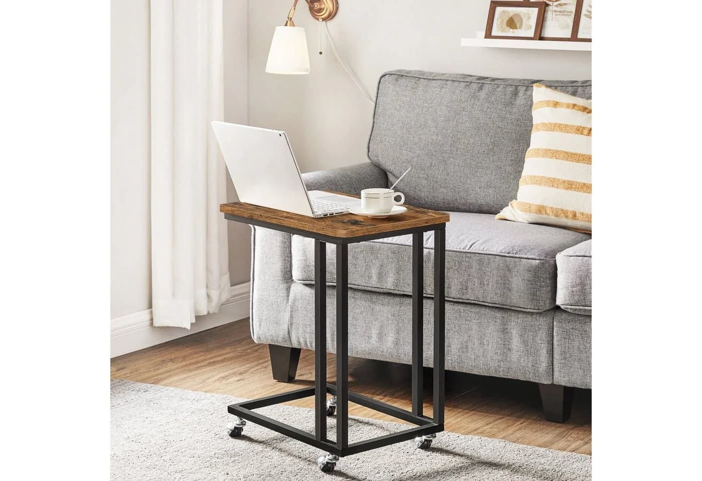 VASAGLE Beistelltisch 2-St. mit Rollen, C-Form, mobiler Kaffeetisch, 35 x 50 x 60 cm