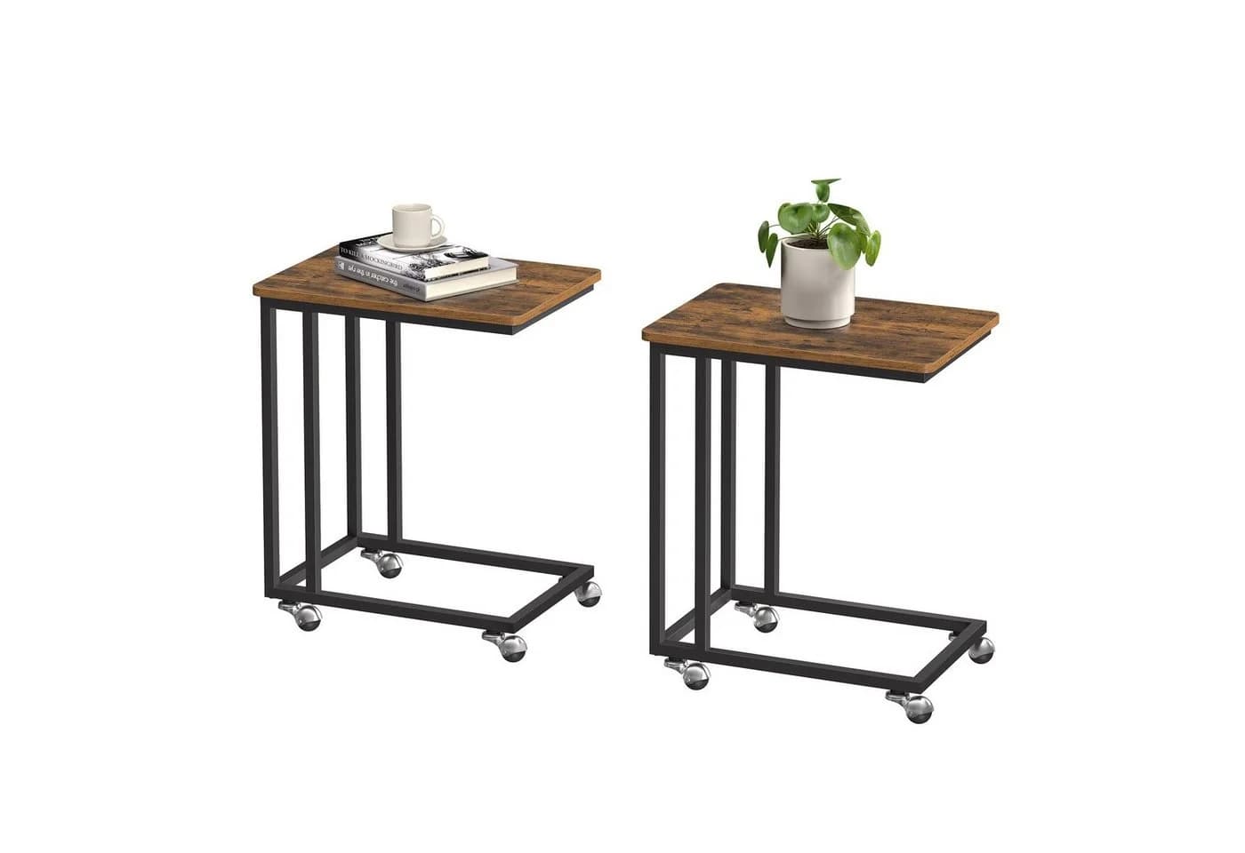 VASAGLE Beistelltisch 2-St. mit Rollen, C-Form, mobiler Kaffeetisch, 35 x 50 x 60 cm - Bild 2