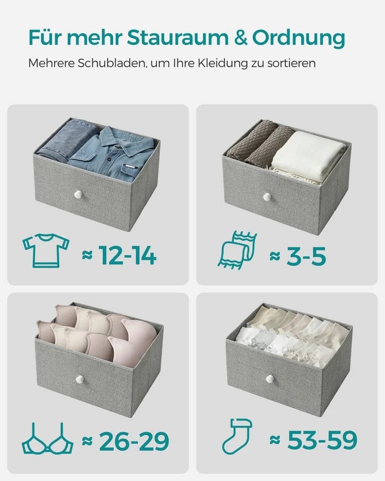 SONGMICS Kommode, Aufbewahrungsschrank mit 6 Stoffschubladen Taubengrau-Wolkenweiß - Bild 3