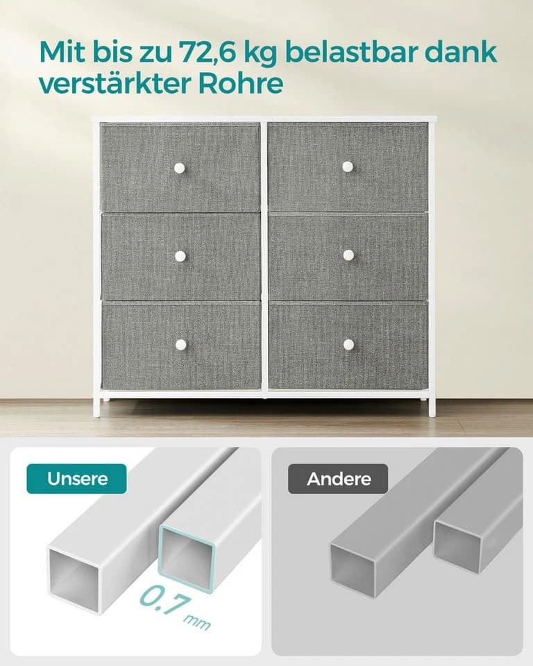 SONGMICS Kommode, Aufbewahrungsschrank mit 6 Stoffschubladen Taubengrau-Wolkenweiß - Bild 4