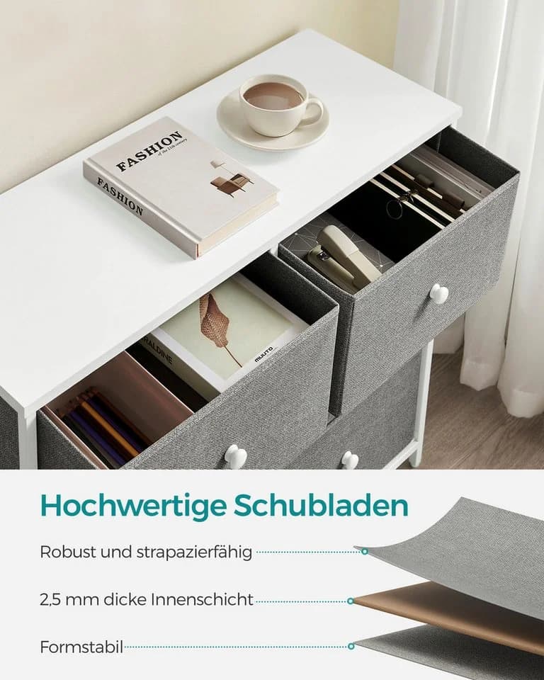 SONGMICS Kommode, Aufbewahrungsschrank mit 6 Stoffschubladen Taubengrau-Wolkenweiß - Bild 5