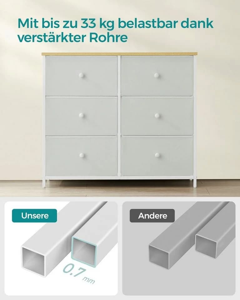 SONGMICS Kommode mit 6 Stoffschubladen Cremeweiß-Eichenfarben - Bild 5