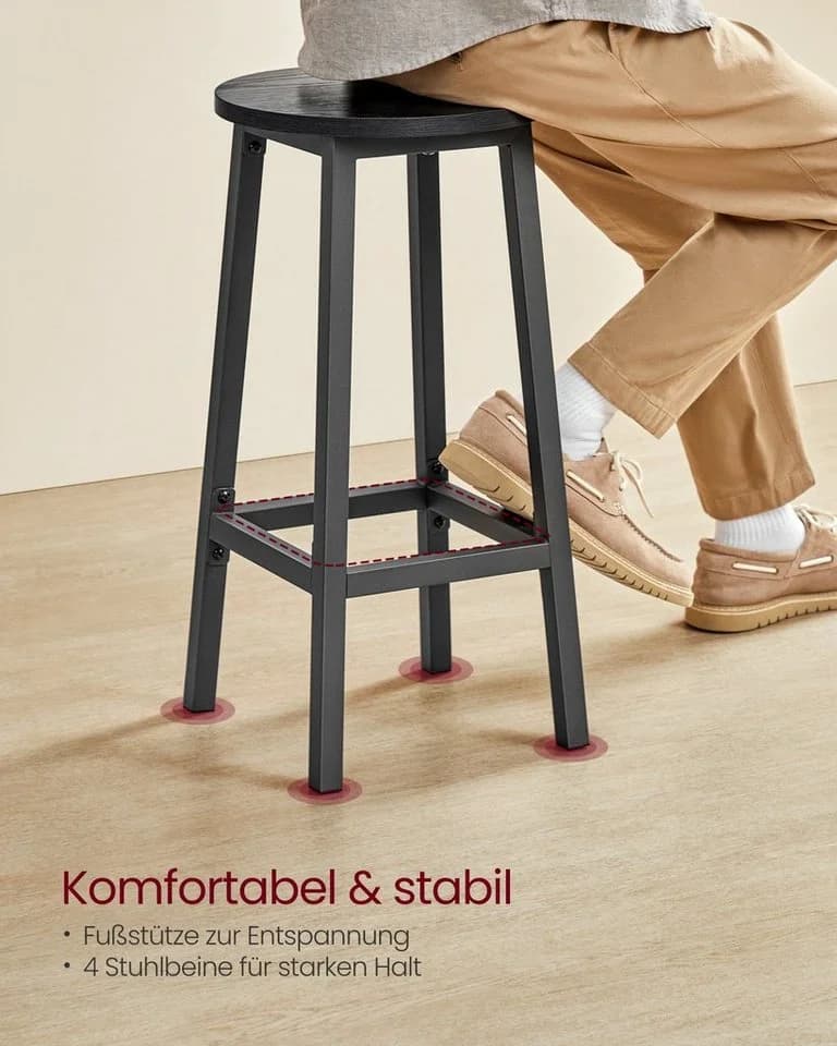 VASAGLE Barhocker 2er Set 65/74 cm Holzspanplatte Stahl Schwarz - Bild 5