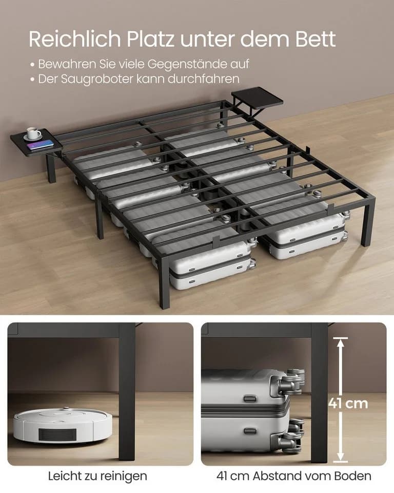 VASAGLE Bettgestell 160 x 200 cm Doppelbett Schwarz - Bild 3