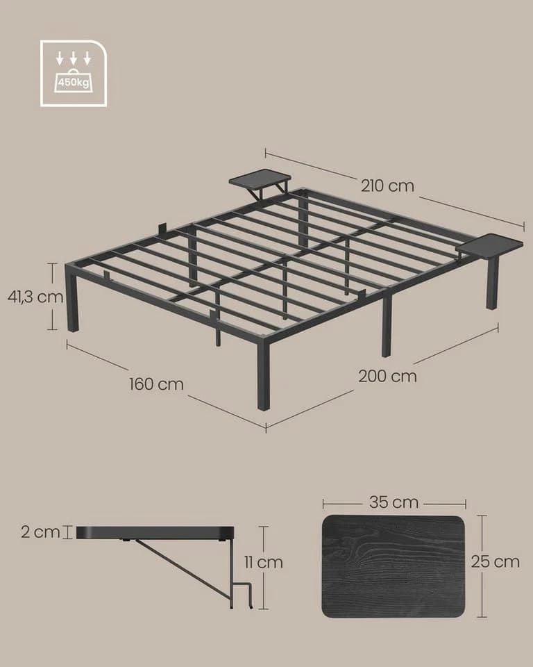 VASAGLE Bettgestell 160 x 200 cm Doppelbett Schwarz - Bild 5