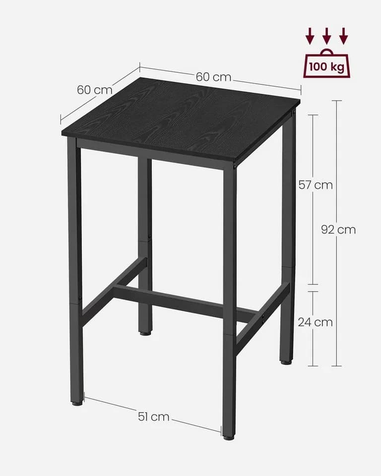 VASAGLE Bartisch Küchentisch Stehtisch 60 x 60 x 92 cm