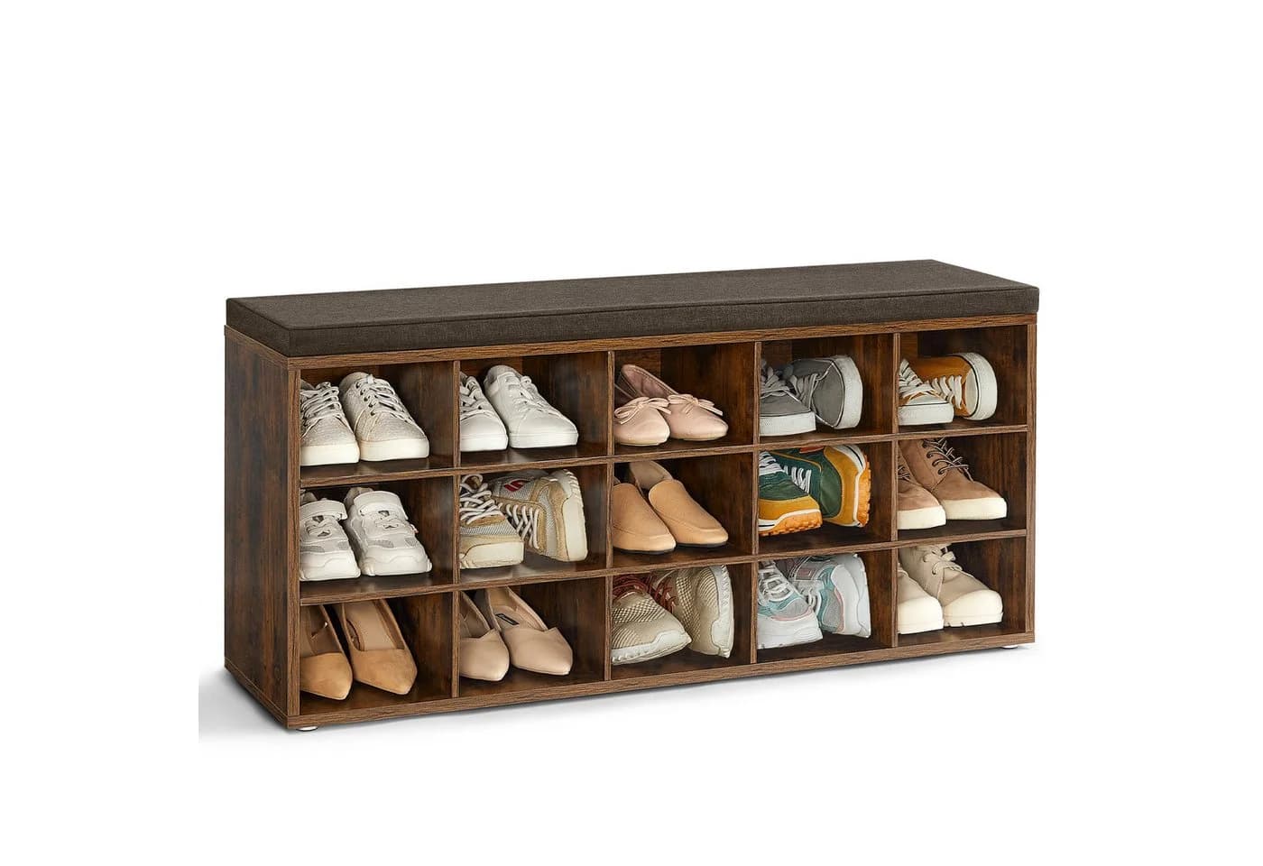 VASAGLE Schuhbank Sitzbank Schuhregal 15 Fächer 105x30x48 cm