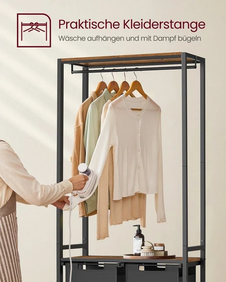 VASAGLE Wäschekorb 2 Fächer mit 2 Ablagen, Kleiderstange, abnehmbar, 2 x 46 L - Bild 5