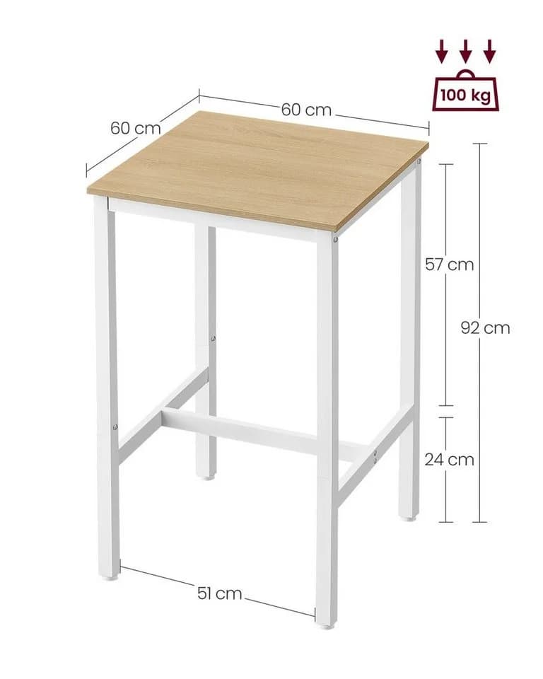VASAGLE Bartisch Küchentisch Stehtisch 60x60x92 cm