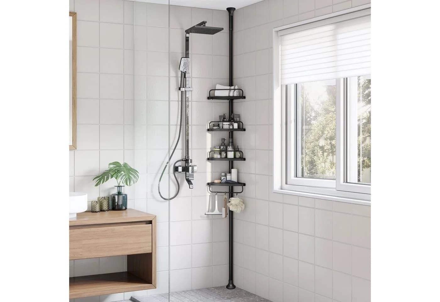 SONGMICS Duschregal Eckregal Bad 4 Ablagen Höhenverstellbar 85-305 cm