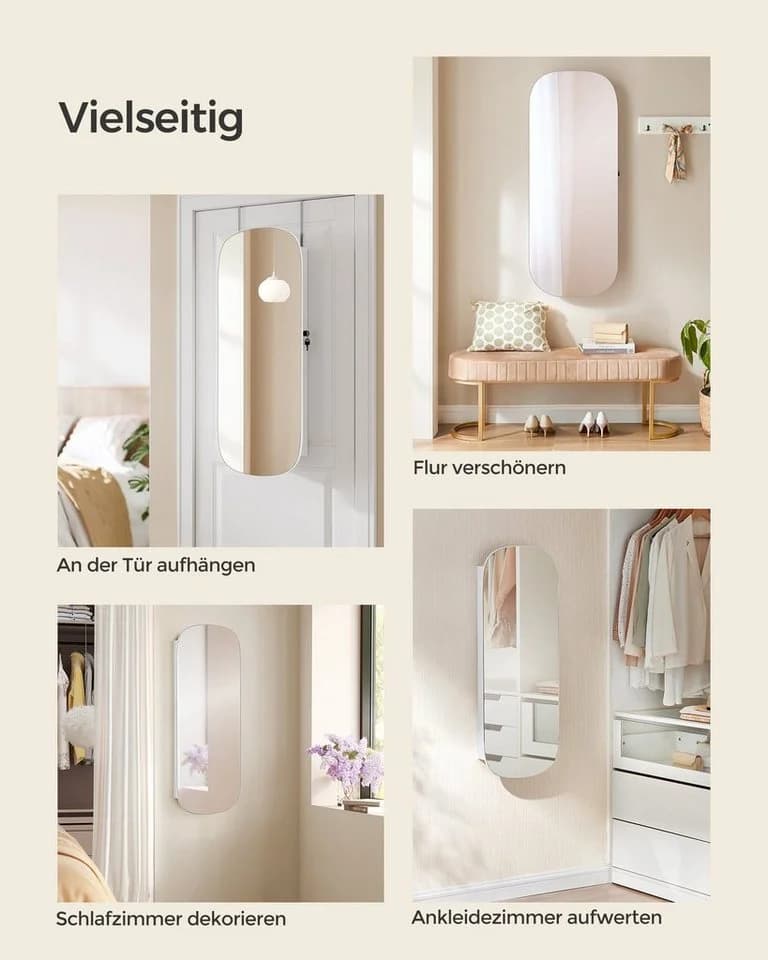 SONGMICS Schmuckschrank Spiegelschrank Wandschrank Weiß mit LED-Beleuchtung - Bild 3