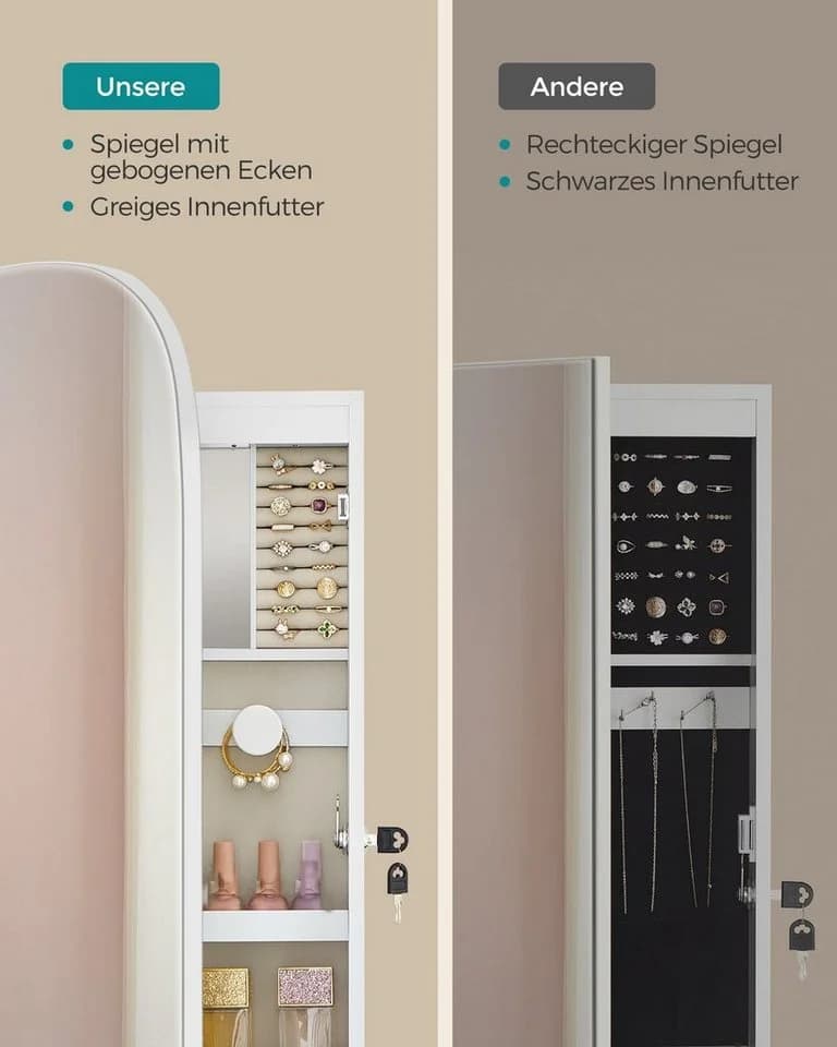SONGMICS Schmuckschrank Spiegelschrank Wandschrank Weiß mit LED-Beleuchtung - Bild 4