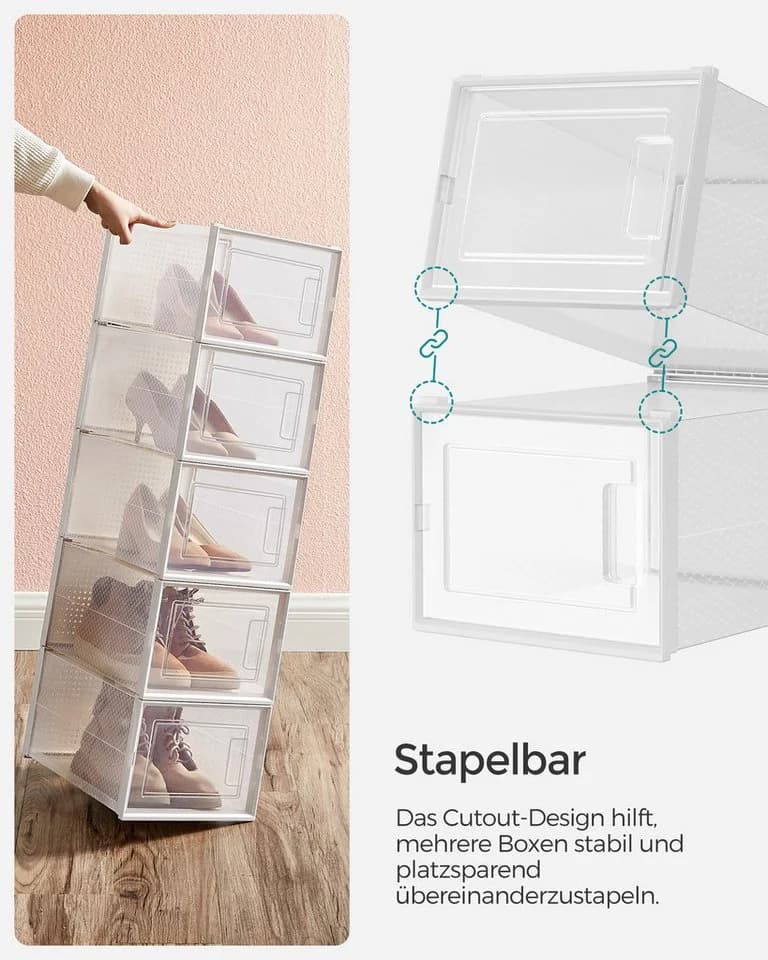 SONGMICS Schuhbox Aufbewahrungsboxen 12 St. Transparent-Weiß - Bild 4
