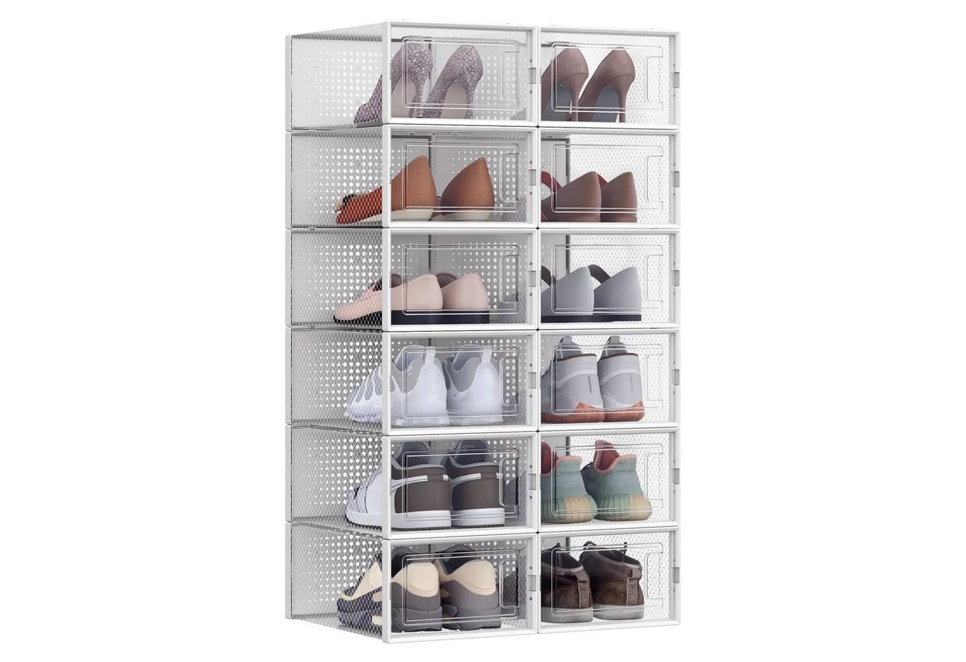 SONGMICS Schuhboxen 12 St. Transparent Kunststoff Faltbar Stapelbar - Bild 2