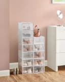 SONGMICS Schuhboxen 12 St. Transparent Kunststoff Faltbar Stapelbar Bild 4