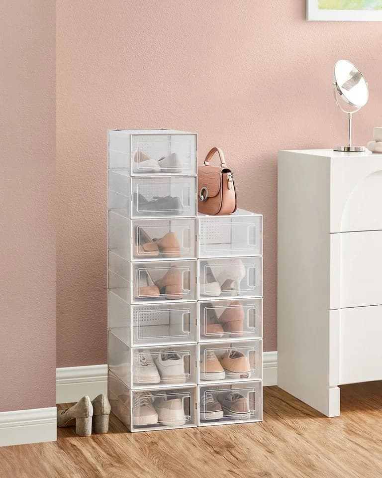 SONGMICS Schuhboxen 12 St. Transparent Kunststoff Faltbar Stapelbar - Bild 4