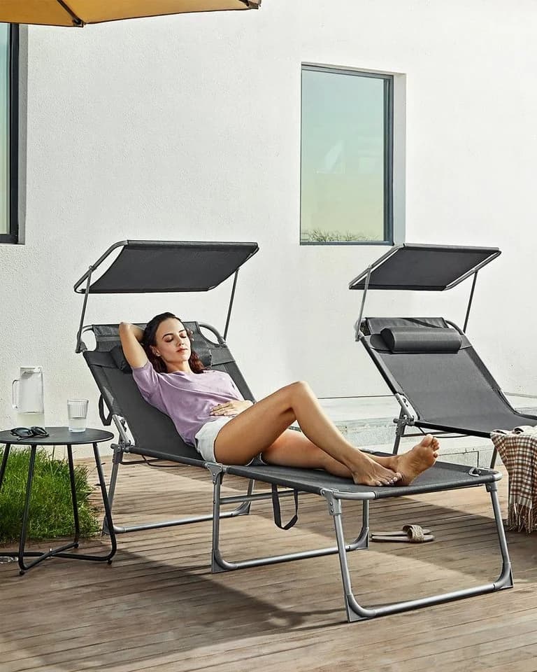 SONGMICS Gartenliege 2er Set Klappbar Anthrazit