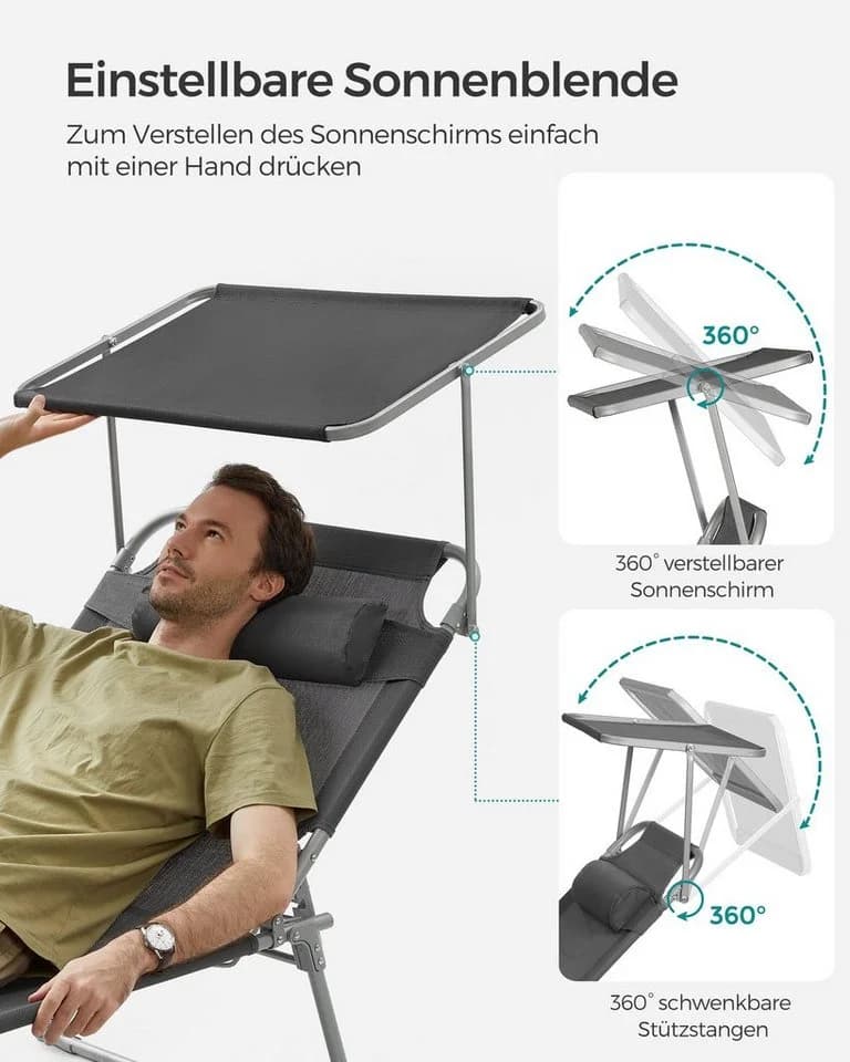SONGMICS Gartenliege 2er Set Klappbar Anthrazit - Bild 5