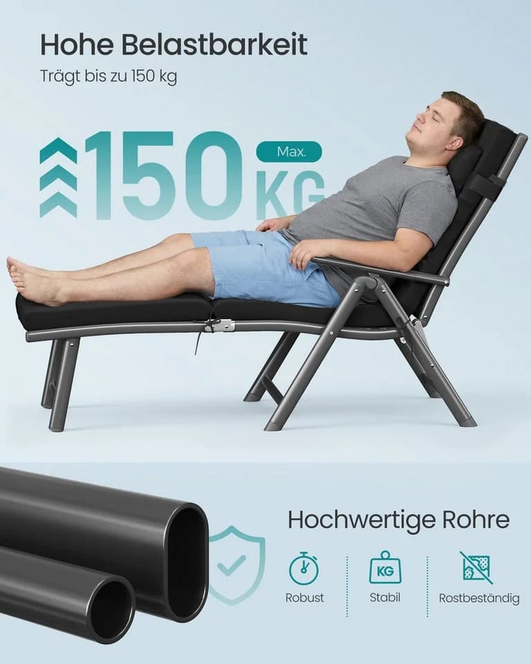 SONGMICS Gartenliege 2 St. Sonnenliege 6 cm Dicke Matratze Aluminium Atmungsaktiv - Bild 5