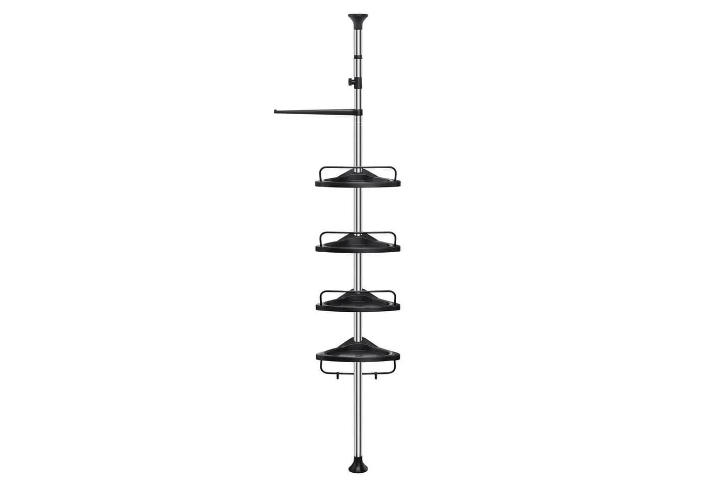 SONGMICS Duschablage Duschregal Höhenverstellbar 95-300cm 4 Ablagen 3 Haken