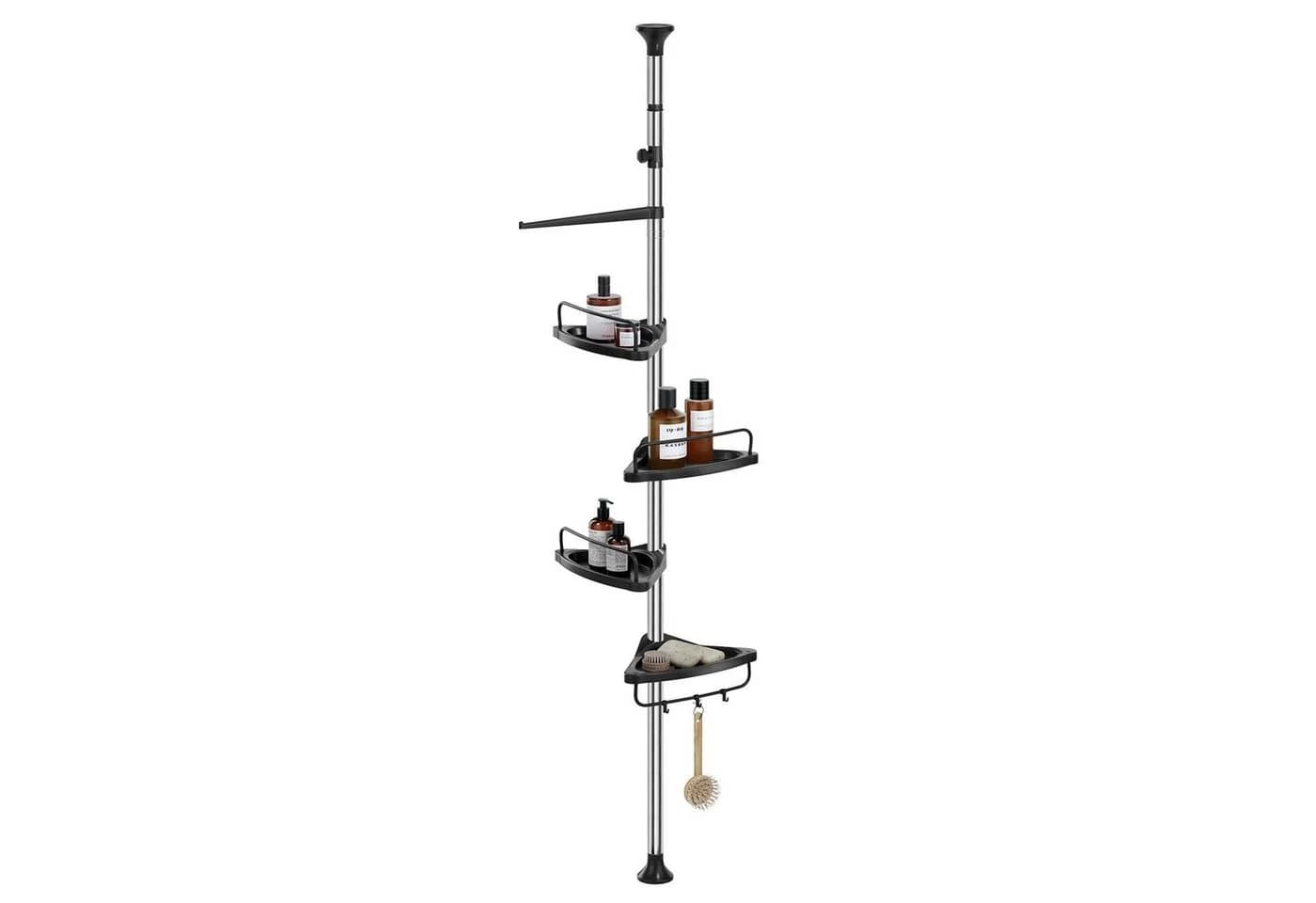SONGMICS Duschablage Duschregal Höhenverstellbar 95-300cm 4 Ablagen 3 Haken - Bild 2