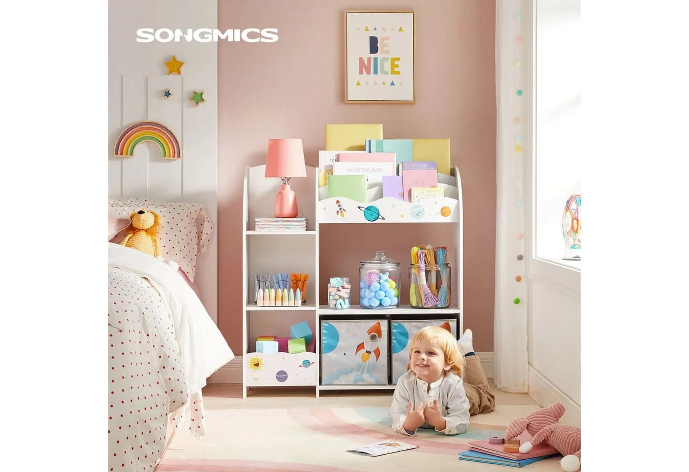 SONGMICS Spielzeugregal Kinder Bücherregal Weiß 3-in-1