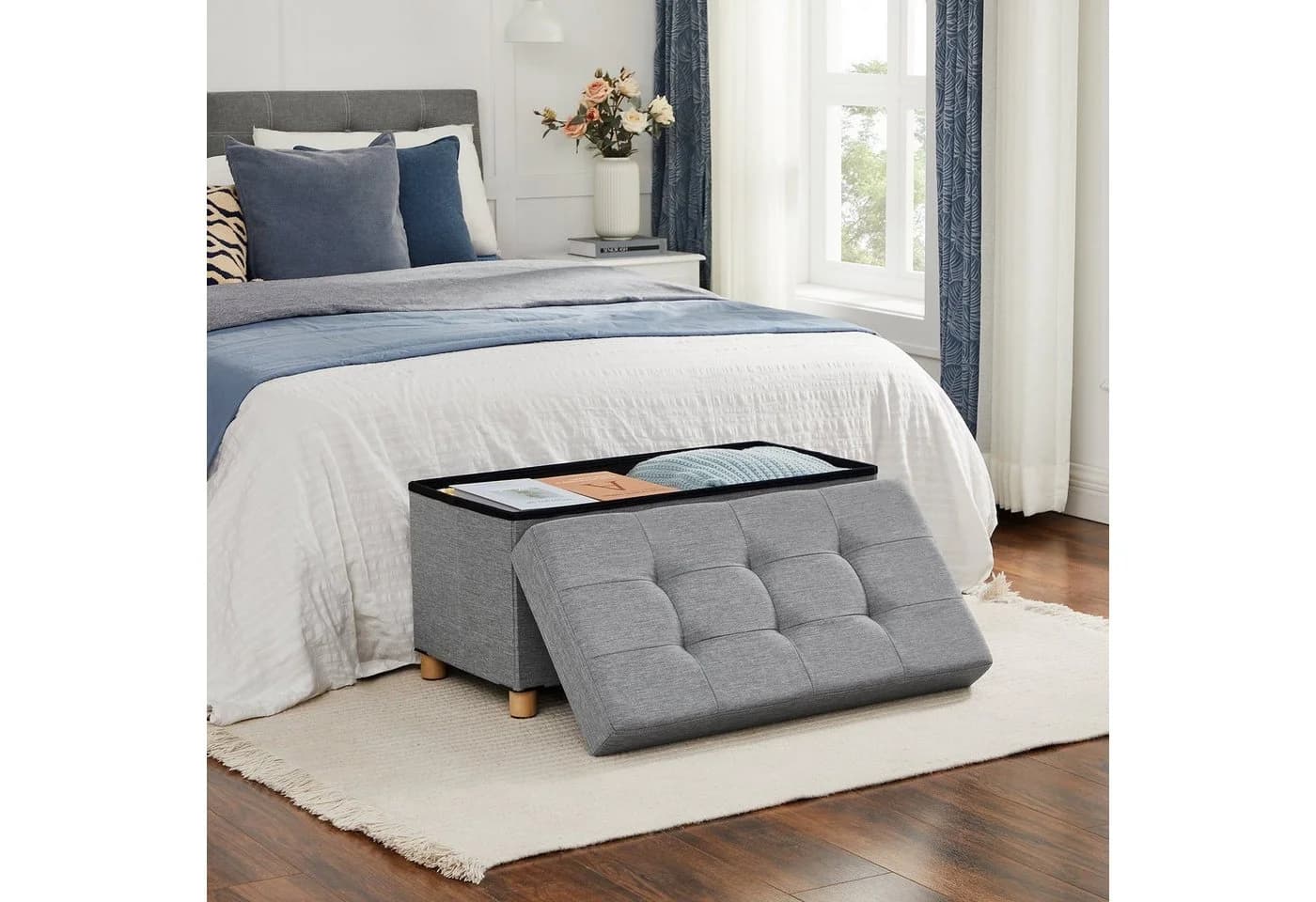 SONGMICS Sitzbank 76/110cm mit Stauraum, klappbare Sitztruhe, Fußbank - Bild 3