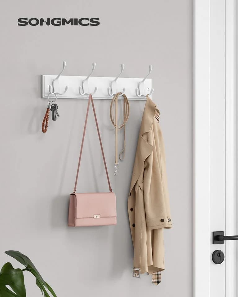 SONGMICS Wandgarderobe Garderobenhaken 4 Dreifach-Kleiderhaken Weiß