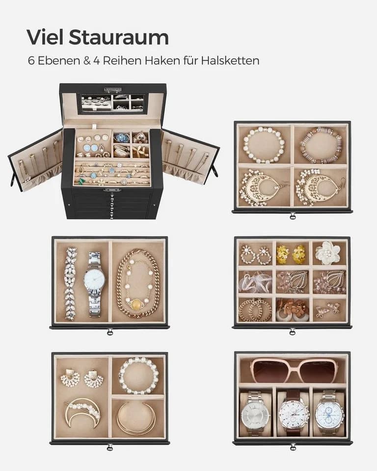 SONGMICS Schmuckkasten 6 Ebenen Weiß/Schwarz - Bild 3
