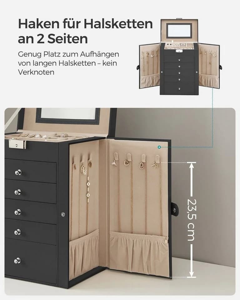 SONGMICS Schmuckkasten 6 Ebenen Weiß/Schwarz - Bild 4