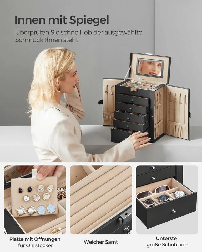 SONGMICS Schmuckkasten 6 Ebenen Weiß/Schwarz - Bild 5