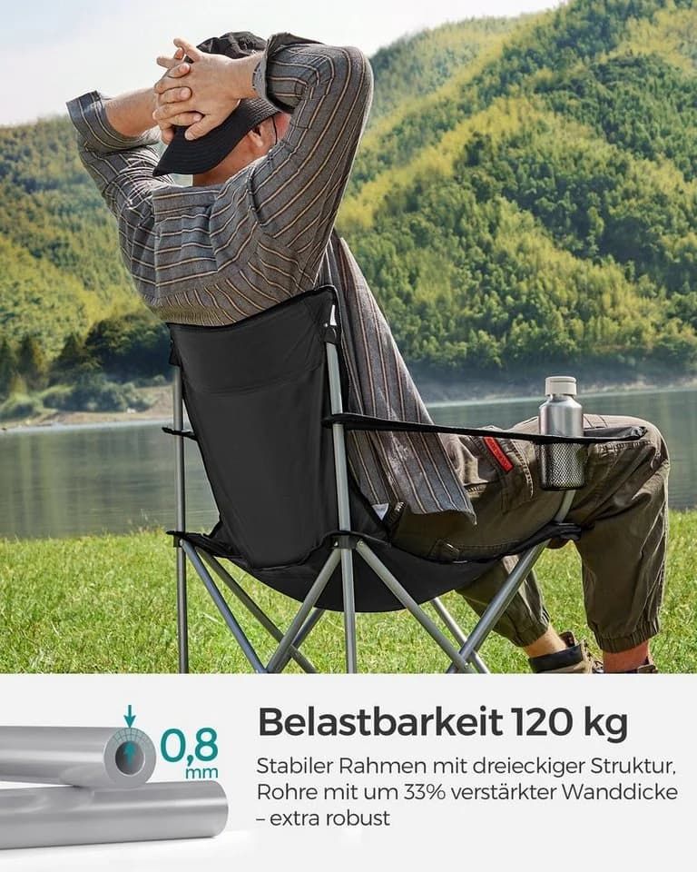 SONGMICS Campingstuhl Klappstühle 2er Set Rot/Schwarz Armlehnen Getränkehalter - Bild 4