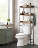 VASAGLE Badregal Toilettenregal Waschmaschinenregal Badezimmerregal 3 offene Ablagen Vintagebraun-Schwarz Bild 1