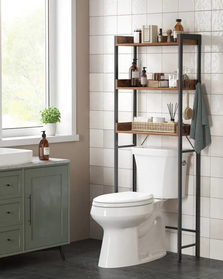 VASAGLE Badregal Toilettenregal Waschmaschinenregal Badezimmerregal 3 offene Ablagen Vintagebraun-Schwarz