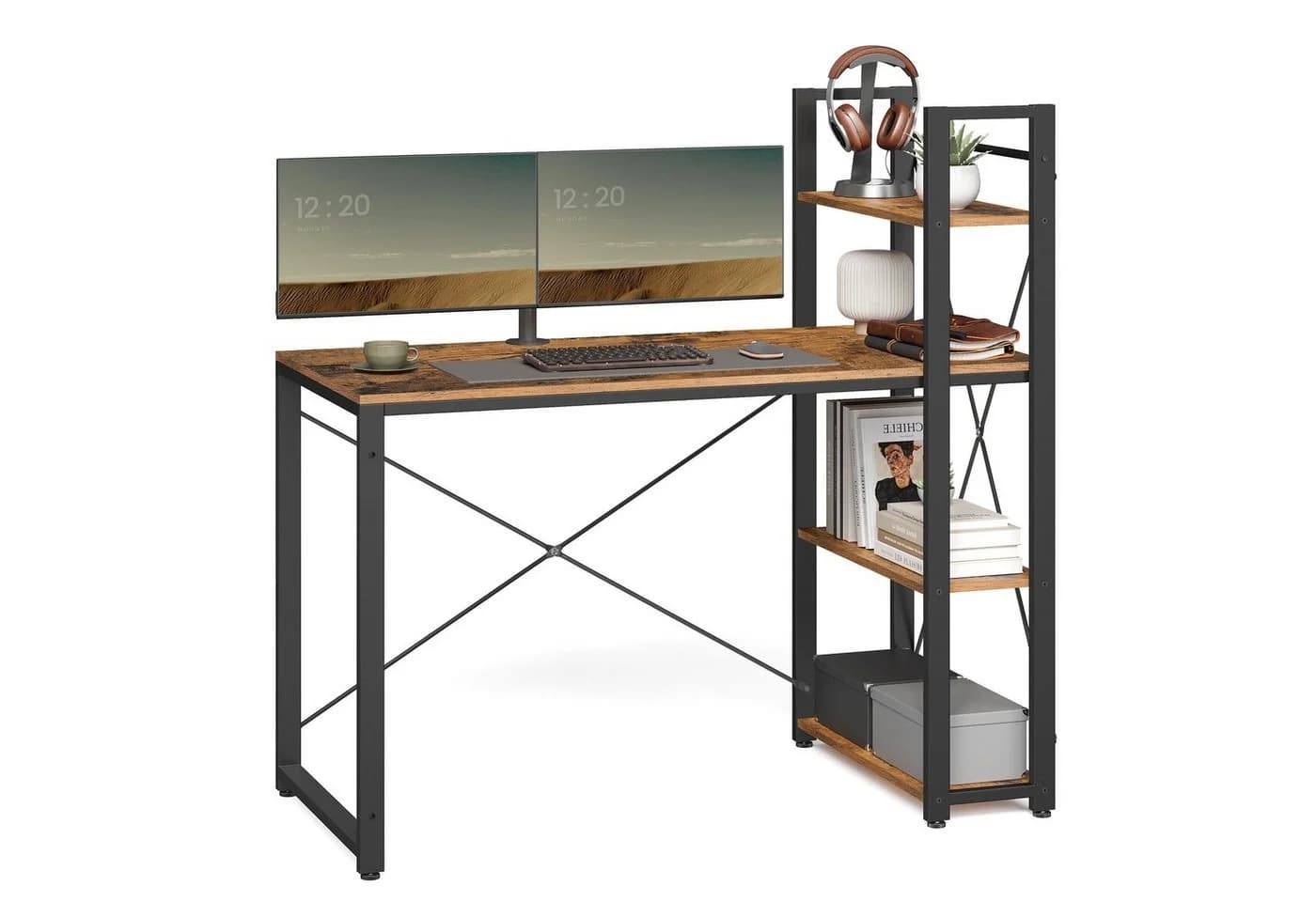 VASAGLE Schreibtisch Computertisch 120 cm mit Regalböden rechts oder links - Bild 2