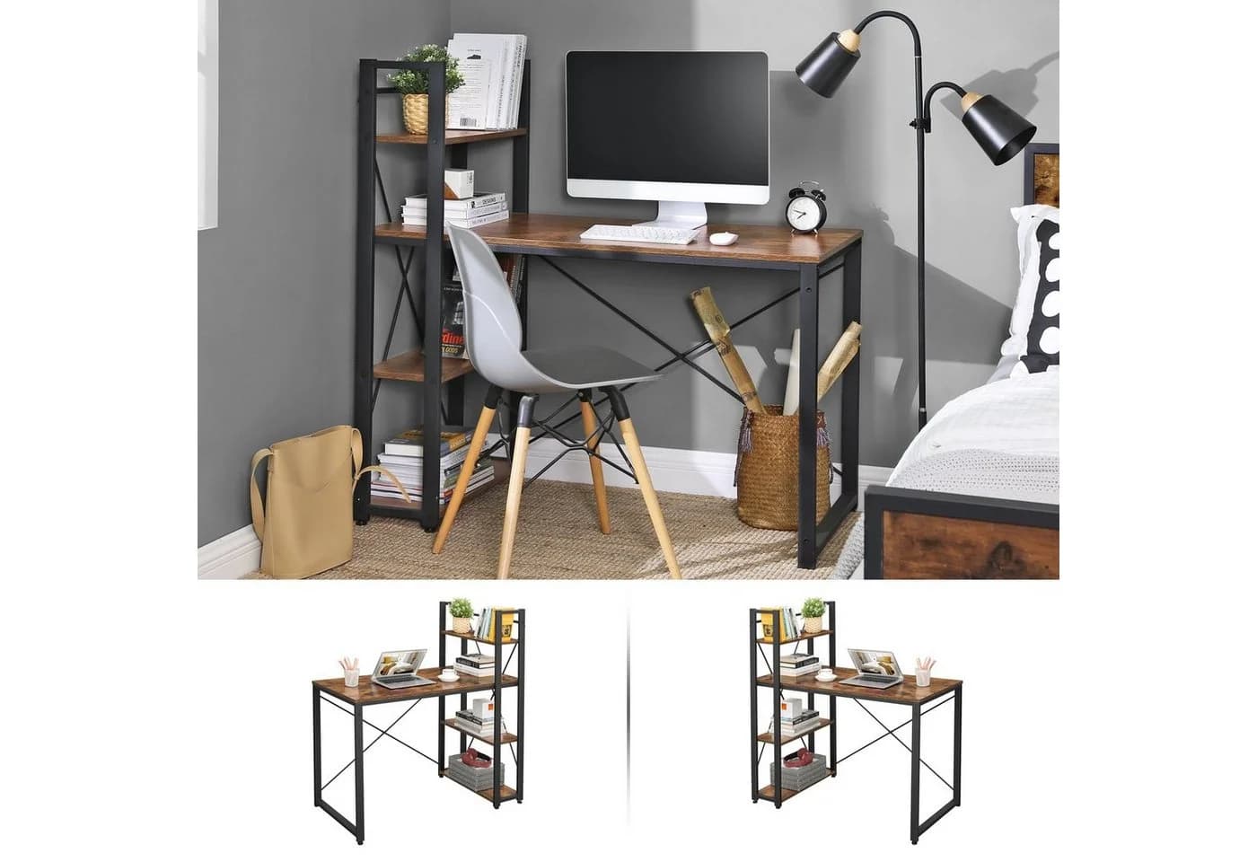 VASAGLE Schreibtisch Computertisch 120 cm mit Regalböden rechts oder links - Bild 4