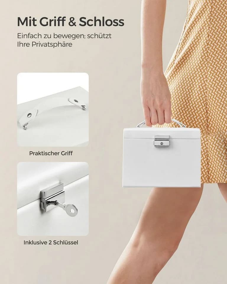 SONGMICS Schmuckkasten 3 Ebenen Weiß 2 Schubladen - Bild 4
