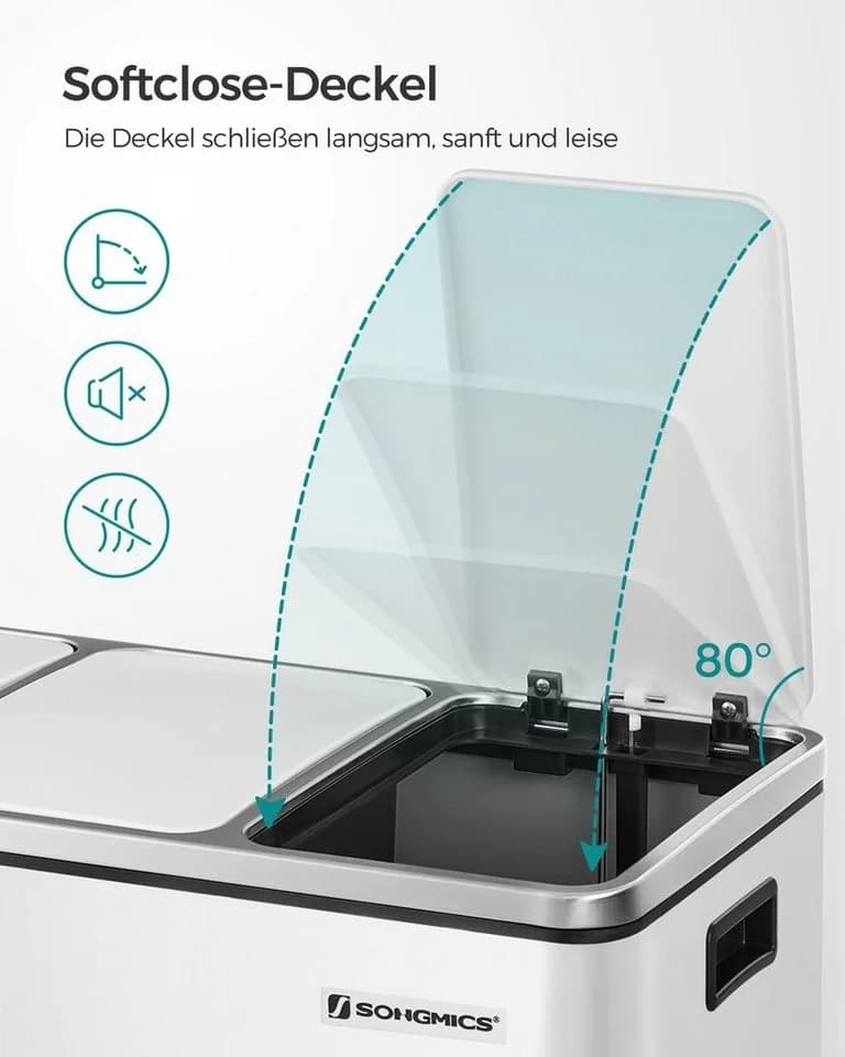 SONGMICS Mülltrennsystem 3x18L Weiß - Bild 5