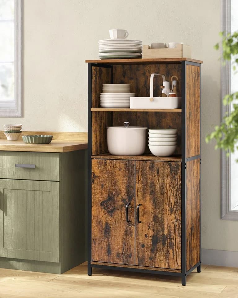 VASAGLE Highboard Küchenschrank Vintagebraun-Schwarz